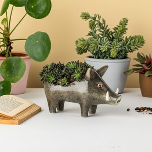 Handmade Ceramic Wild Boar Planter by Hannah Turner