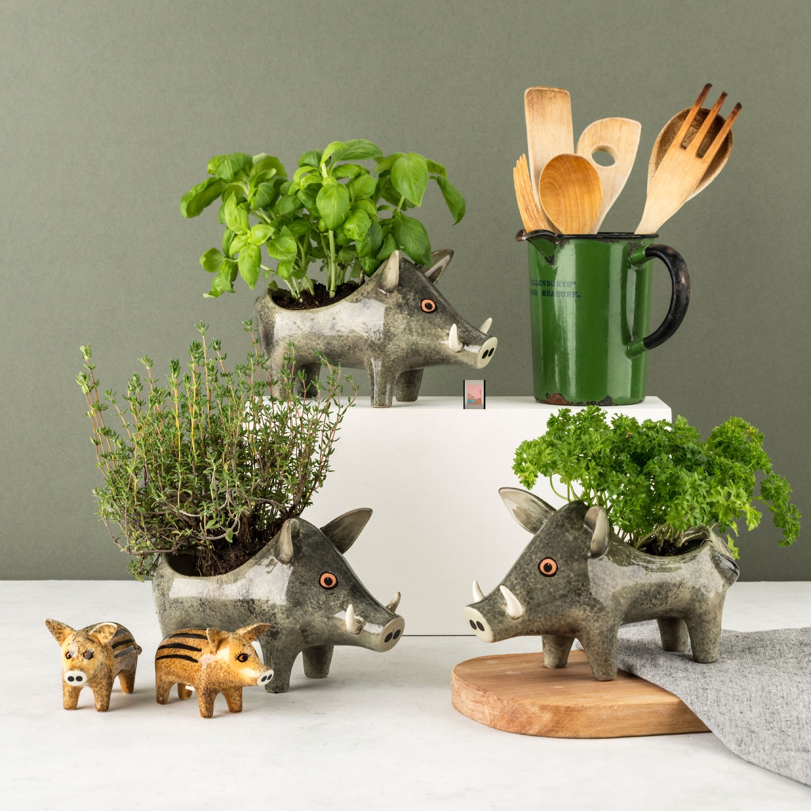 Handmade Ceramic Wild Boar Planter, Animal and Plant Lover Gift