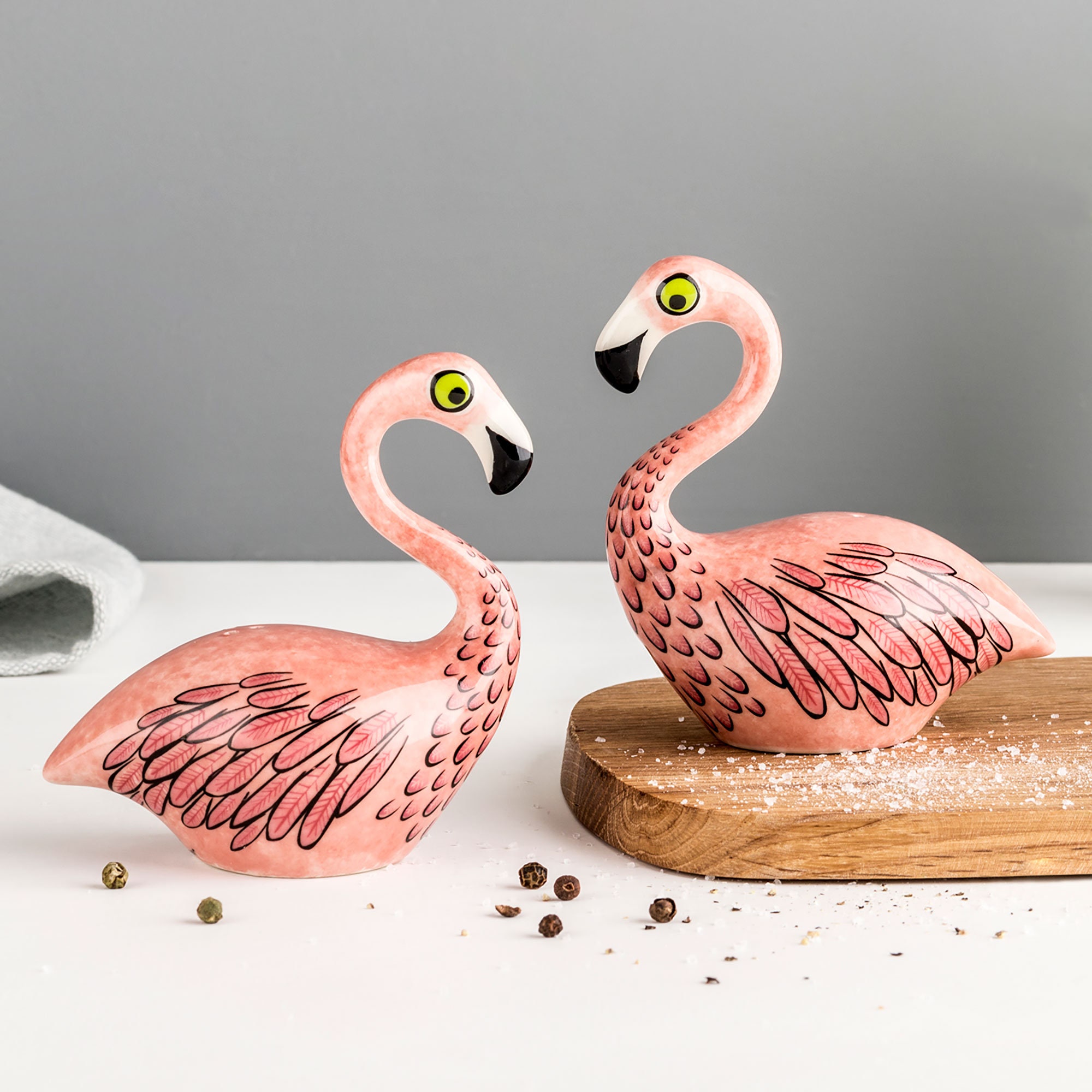 Pink Flamingo Salt and Pepper Shaker Set in Ceramic