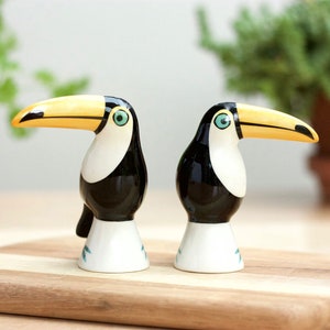 Handmade Ceramic Toucan Salt and Pepper Shakers, tucan, pottery gift, designed in UK by Hannah Turner, gift boxed, retro vintage toucan, image 2