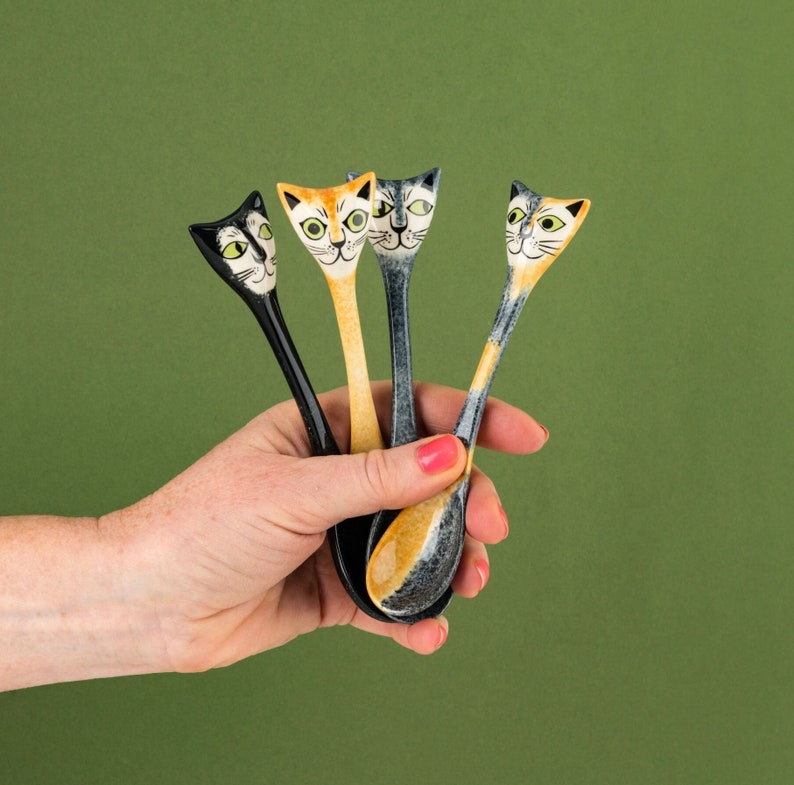 Handmade Ceramic Cat Spoons set of 4 by Hannah Turner