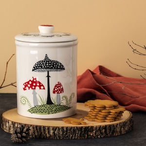 Handmade Ceramic Toadstool Storage Jar, designed in the UK by Hannah Turner. Perfect Sugar, cookie, Storage Canister, Gift Boxed Pottery Jar