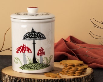 Handmade Ceramic Toadstool Storage Jar, designed in the UK by Hannah Turner. Perfect Sugar, cookie, Storage Canister, Gift Boxed Pottery Jar