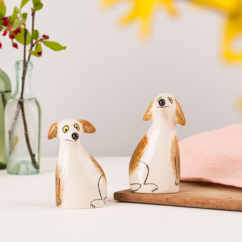 Handmade ceramic scruffy dog salt and pepper shakers by Hannah Turner