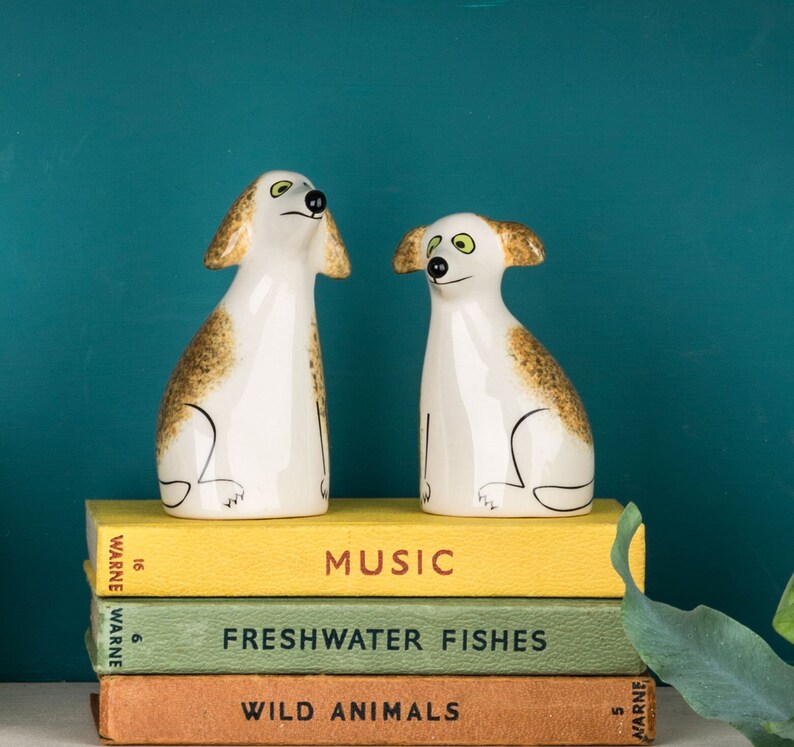 Handmade ceramic scruffy dog salt and pepper shakers by Hannah Turner