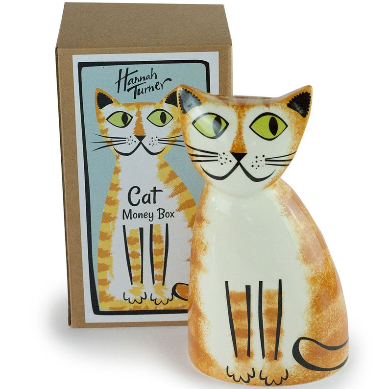 Handmade Ceramic Cat Money Box designed in the UK by Hannah Etsy