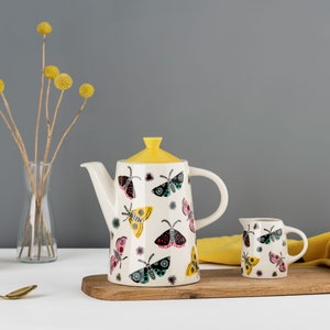 Handmade Ceramic Moth Pattern Teapot, designed in the UK by Hannah Turner. The perfect gift-boxed gift for any nature lover,