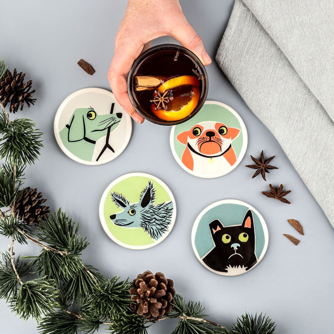 Handmade Ceramic Dog Coasters Designed in the UK by Hannah Etsy