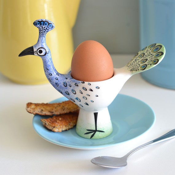 Peacock Egg Cup, Handmade Ceramic Retro Peacock Boiled Egg Holder