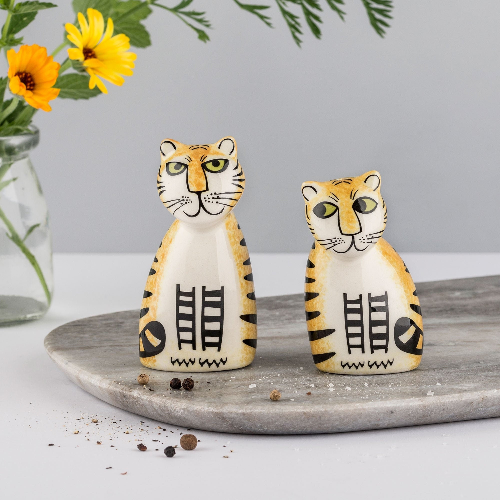 Tiger Salt & Pepper Shakers, Sel et Poivrons en Céramique Faits à La Main, Conçus Au Royaume-Uni Par