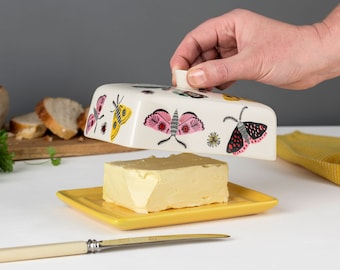 Handmade Ceramic Moth Butter Dish, designed in the UK by Hannah Turner. Perfect stylish Butter container, Gift Boxed Pottery Butter Dish