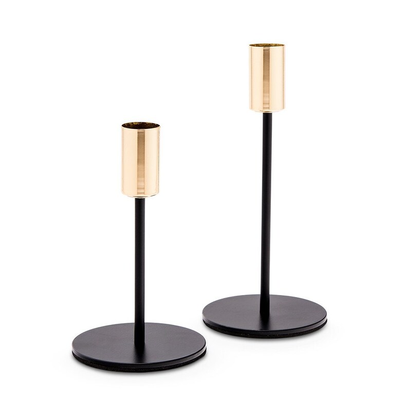 Modern Tiered Taper Candle Holders Black & Gold Set Of 2 Etsy