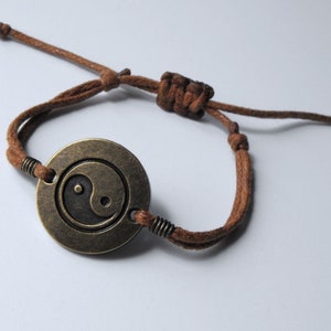Yin Yang Cord Bracelet, Bronze, Adjustable