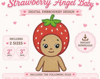 Strawberry Angel Baby Embroidery Design | Instant Download