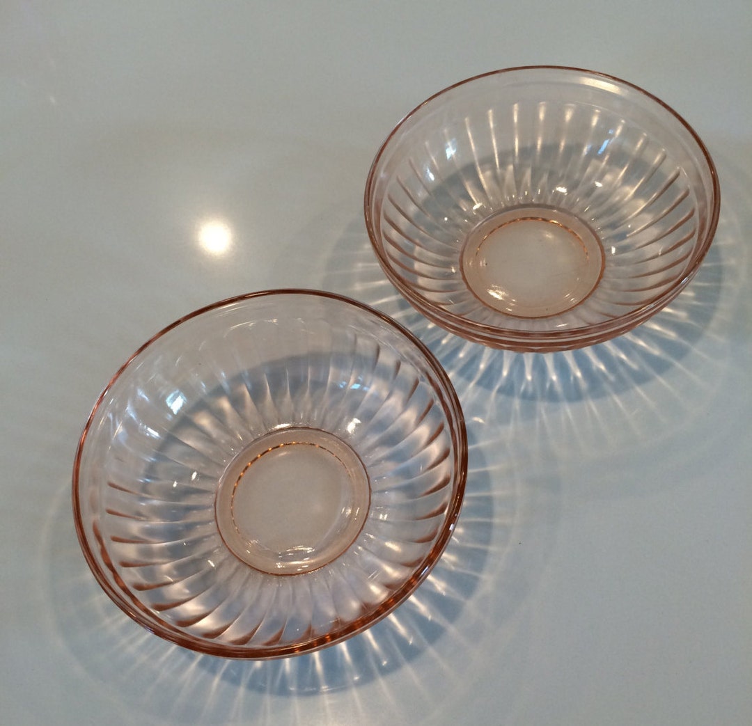 Pink Depression Glass Cereal Bowls Etsy
