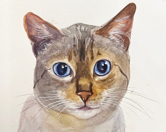 Hand-painted watercolor  dog cat  any pet portrait from your photo