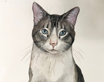 Hand-painted watercolor  dog cat  any pet portrait from your photo