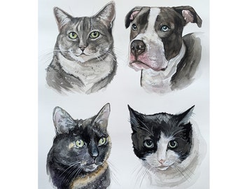 Hand-painted watercolor  dog cat  any pet portrait from your photo