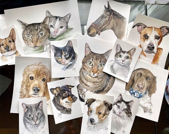 Custom original  any pet watercolor art from photo. made to order for cat dog lovers