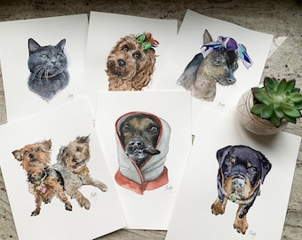 Custom original  any pet watercolor art from photo. made to order for cat dog lovers