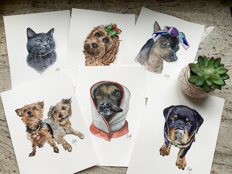 Made to order Custom pet portraits from photo hand-made watercolor, perfect gift for pet lover USA seller. Bild 3