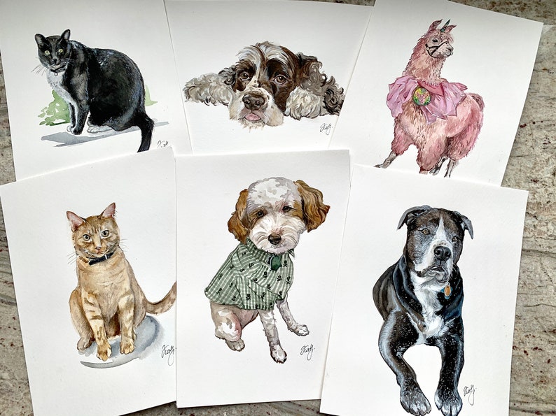 Made to order Custom pet portraits from photo hand-made watercolor, perfect gift for pet lover USA seller. image 4