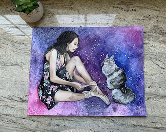 Hand-painted watercolor Pet and Owner portrait. Original Painting of Animal with Person from your photo.