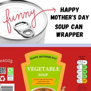 Vegetable Soup Can Label - Mothers Day - PDF instant digital download