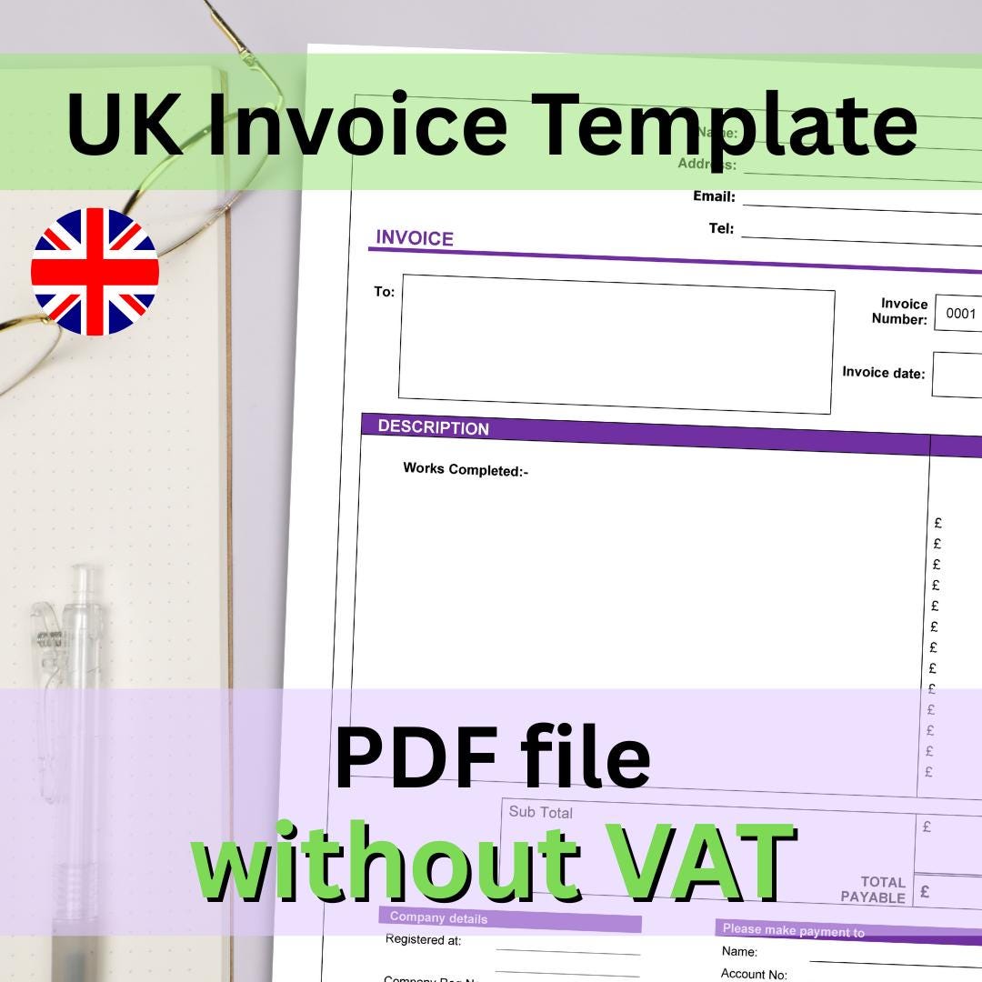 Hmrc Cis Invoice Example Invoice Template (UK Without VAT Section) - PDF File Instant Digital ...