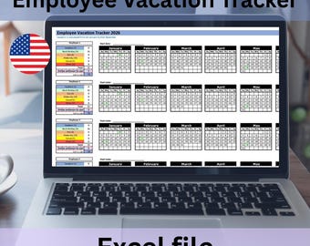 Employee Vacation/Leave Tracker (US) 2026 - Excel file instant digital download