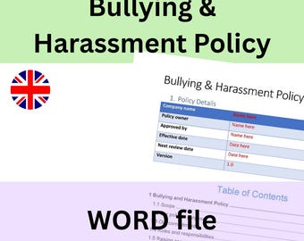 Bullying & Harassment Policy Template | Word Document | Instant download