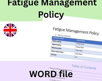 Fatigue Management Policy Template | Word Document | Instant download