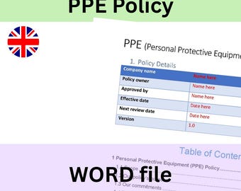 PPE Policy Template | Word Document | Instant download