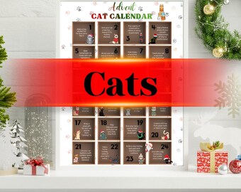 Printable Advent Calendar (Cats) - Instant PDF digital download