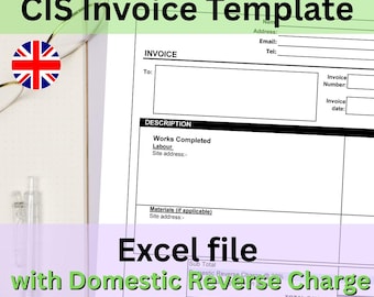 CIS invoice template (with Domestic Reverse Charge) - EXCEL file instant digital download