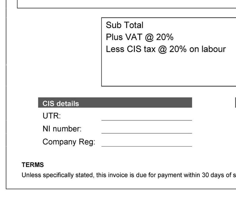Hmrc Cis Invoice Example CIS Invoice Template (with Vat) - PDF File Instant Digital Download ...