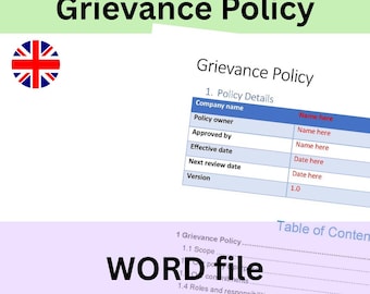 Grievance Policy Template | Word Document | Instant download