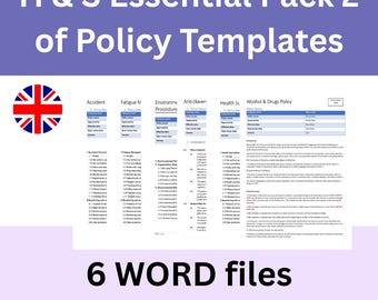 Health & Safety Essentials Pack2 of Policy Templates | Word Documents | Instant downloads