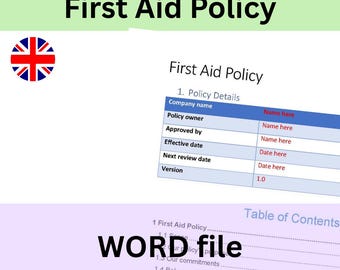 First Aid Policy Template | Word Document | Instant download