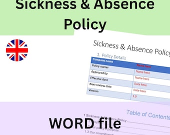 Sickness & Absence Policy Template | Word Document | Instant download