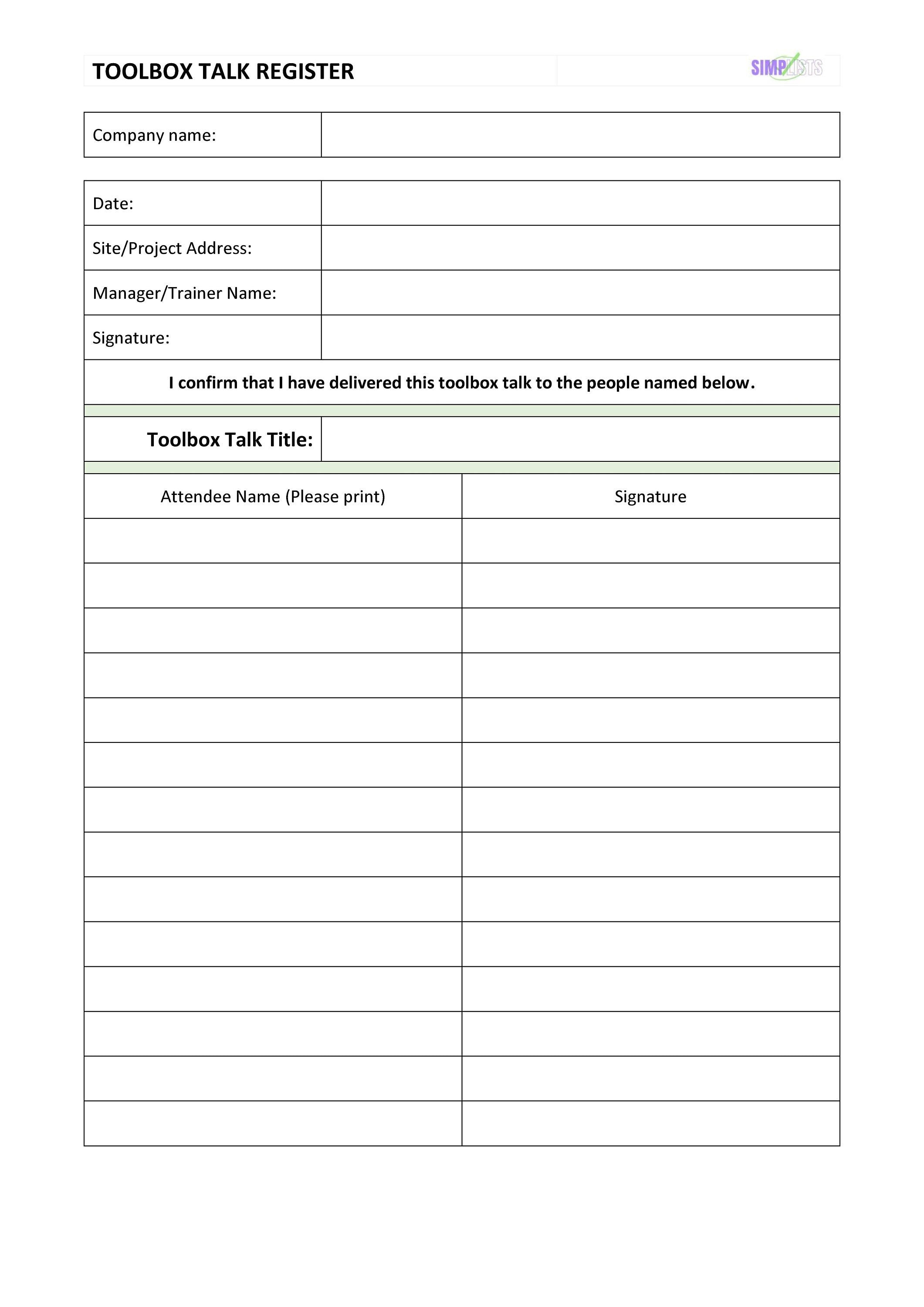 Toolbox Talk Register WORD Document Etsy Toolbox Talk Register WORD Document Etsy