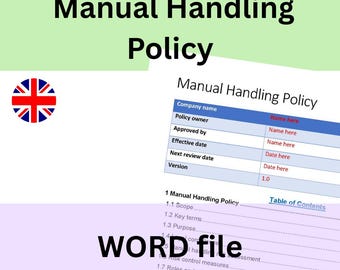 Manual Handling Policy Template | Word Document | Instant download