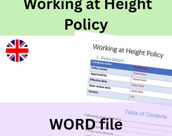 Working at Height Policy Template | Word Document | Instant download