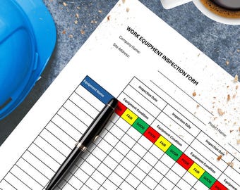 Work Equipment Inspection Checklist - EXCEL file instant digital download