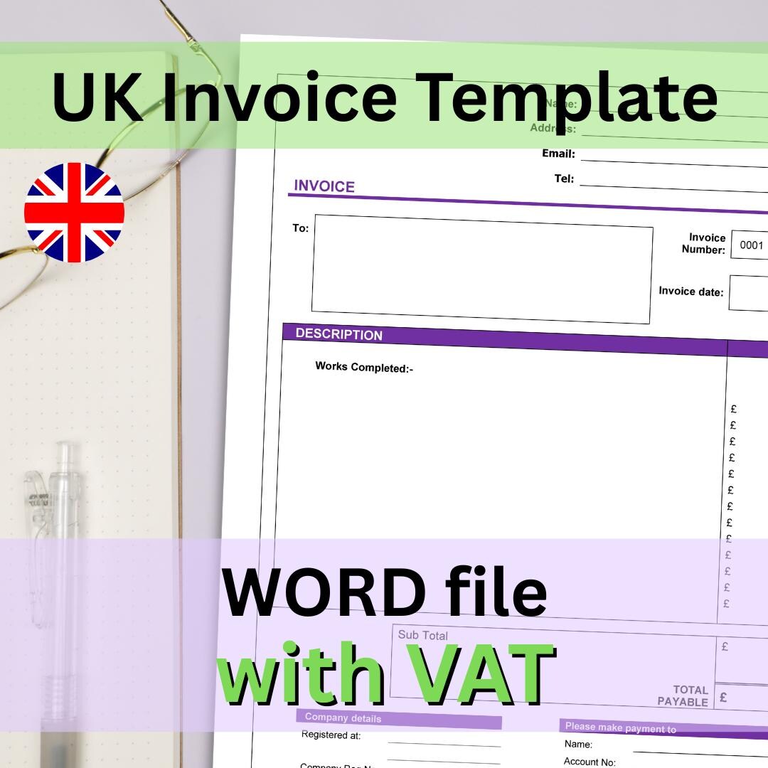 Invoice Template (UK With VAT Section) - WORD File Instant Digital ...