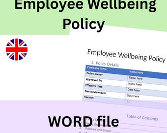Employee Wellbeing Policy Template | Word Document | Instant download