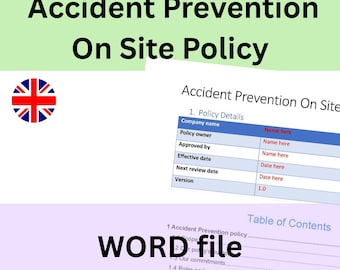 Accident Prevention On Site Policy Template | Word Document | Instant download