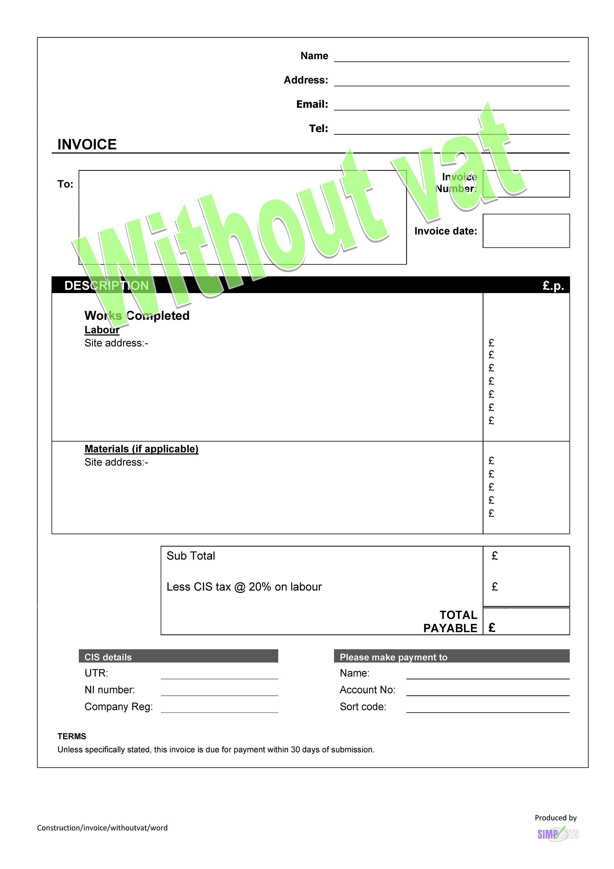 WORD CIS Invoice Template (without Vat) Download - Etsy