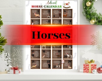 Printable Advent Calendar (Horses) - Instant PDF digital download