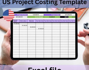 Project Costing template US - EXCEL file instant digital download